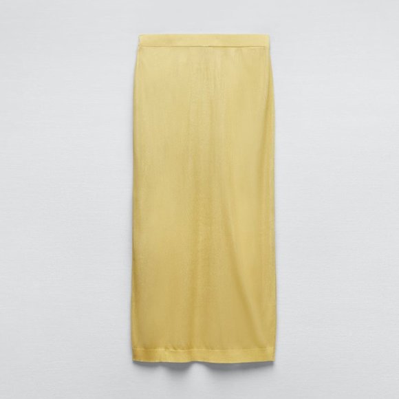 NWT METALLIC THREAD SEMI SHEER GOLDEN KNIT SKIRT - Picture 5 of 7
